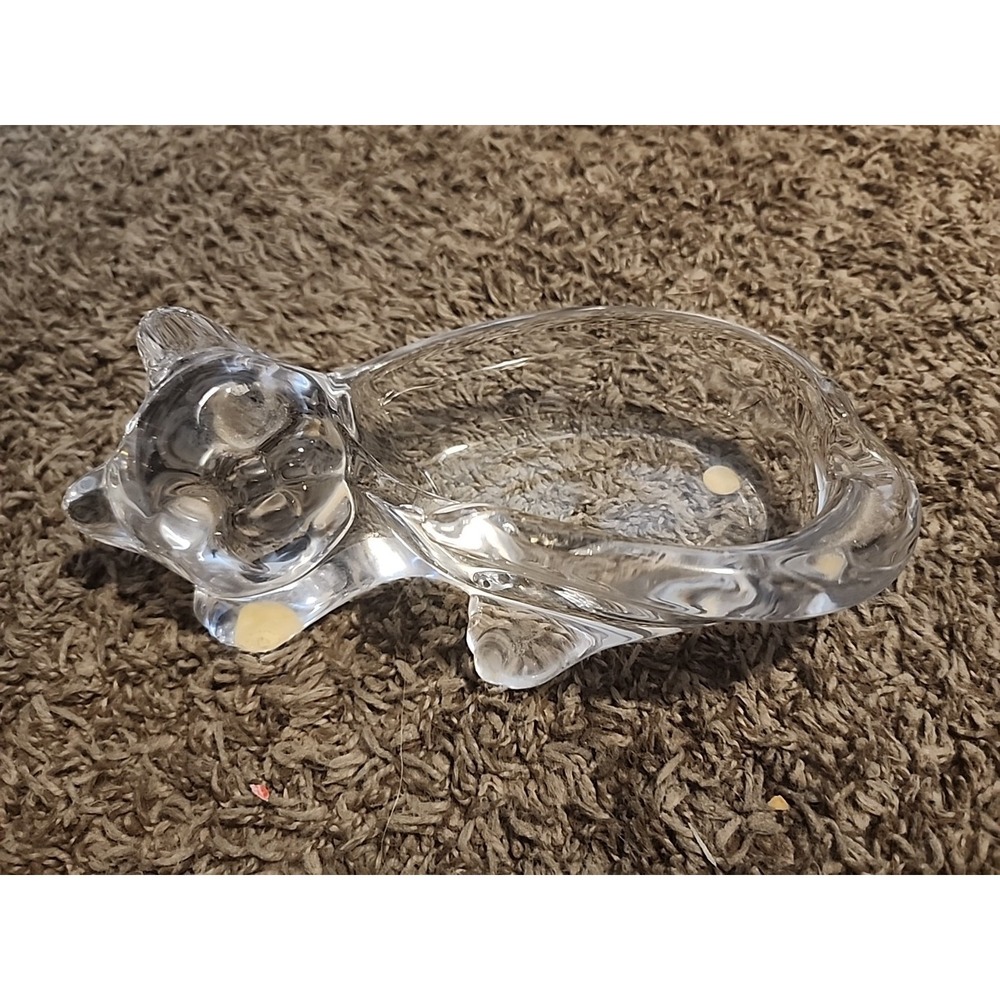 VINTAGE ART VANNES CRYSTAL FRANCE CAT KITTEN ASHTRAY TRINKET DISH